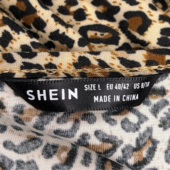 Size 8/10 Leopard Print Dress Long Sleeve Cold Shoulder Style Goth Retro Punk - Picture 11 of 13